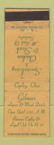 Matchbook Cover - Gibson's Liquor Bar Copley Loyal Oak OH WORN