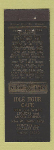 Matchbook Cover - Idle Hour Cafe