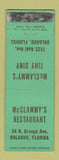 Matchbook Cover - McClammy's Restaurant Orlando FL WORN