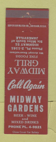 Matchbook Cover - Miday Gardens Janesville WI