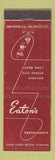 Matchbook Cover - Eaton's Restaurants Long Beach Arcadia Studio City CA