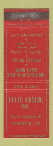 Matchbook Cover - Elite Lunch Norfolk VA WEAR