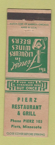 Matchbook Cover - Pierz Restaurant Grill MN