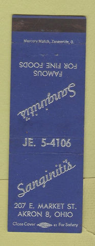Matchbook Cover - Sanginiti's Restaurant Akron OH