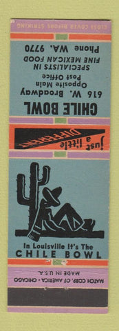 Matchbook Cover - Chile Bowl Mexican Restaurant Louisville KY