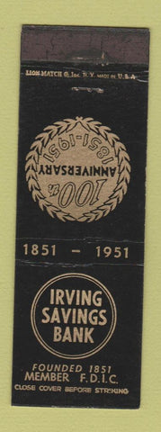 Matchbook Cover - Irving Savings Bank 1951 New York City WEAR