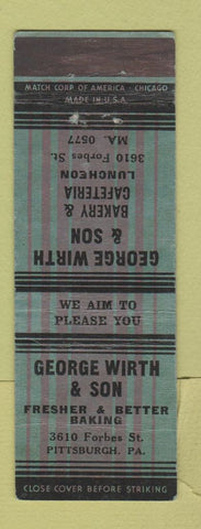 Matchbook Cover - George Wirth and Son Bakery Pittsburgh PA WEAR