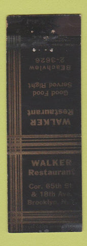 Matchbook Cover - Walker Restaurant Brooklyn NY WEAR