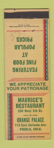 Matchbook Cover - Maurice's Restaurant Orange Place Pueblo Colorado