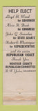 Matchbook Cover Centennial Republican Party Lloyd Wood Governor Election PA WEAR