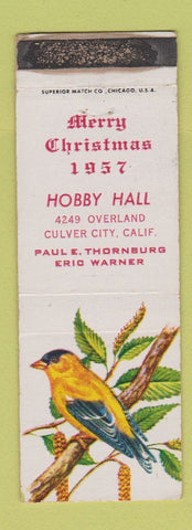 Matchbook Cover - Hobby Hall Christmas 1957 Culver City CA RMS? WORN