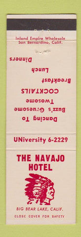 Matchbook Cover - Navajo Hotel Big Bear Lake CA Indian