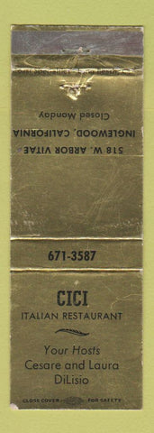 Matchbook Cover - Cici Italian Restaurant Inglewood CA WEAR