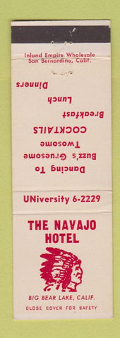 Matchbook Cover - Navajo Hotel Big Bear Lake CA Indian