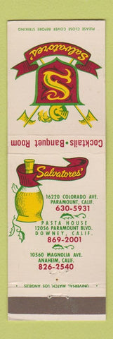 Matchbook Cover - Salvatores' Downey Paramount Anaheim CA