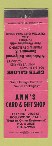 Matchbook Cover - Ann's Card & Gift Shop Hollywood CA WEAR