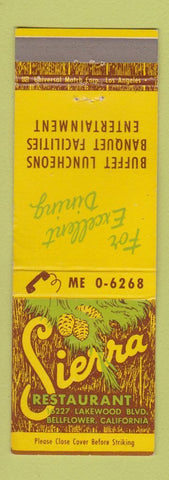 Matchbook Cover - Sierra Restaurant Bellflower CA