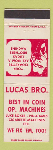 Matchbook Cover - Lucas Bros Coin Operated Machines vending