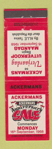 Matchbook Cover - Ackermans Store 1968 South Africa?