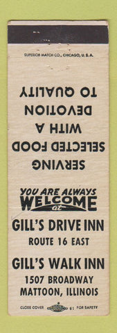 Matchbook Cover - Gill's Drive Inn Walk Inn Mattoon IL WEAR