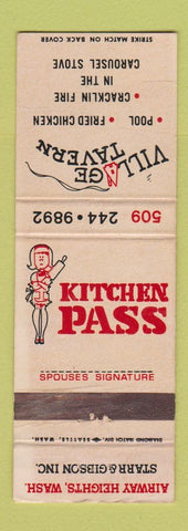 Matchbook Cover - Village Tavern Kitchen Pass Airway Heights WA WEAR
