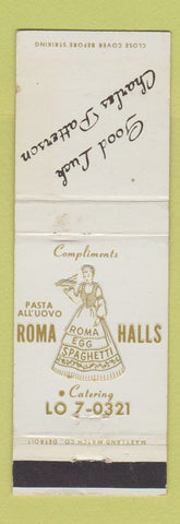 Matchbook Cover - Roma Halls Pasta Detroit? MI Imprint WEAR