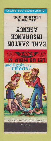 Matchbook Cover - Earl Saxton Insurance Lebanon OR hillbilly
