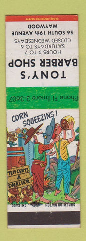 Matchbook Cover - Tony's Barber Shop Maywood IL hillbilly