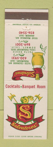Matchbook Cover - Salvatores' Paramount Downey Anaheim CA