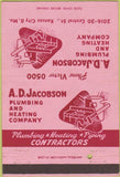 Matchbook Cover - AD Jacobson Pluming Heating Kansas City MO 40 Strike