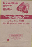 Matchbook Cover - AD Jacobson Pluming Heating Kansas City MO 40 Strike