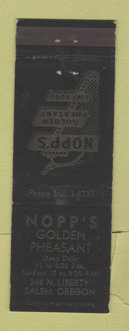 Matchbook Cover - Nopp's Golden Pheasant Salem OR