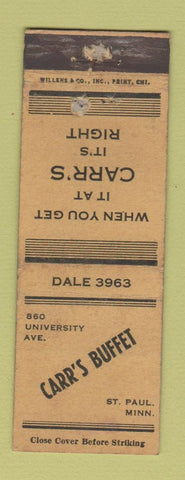 Matchbook Cover - Carr's Buffet St Paul MN WORN
