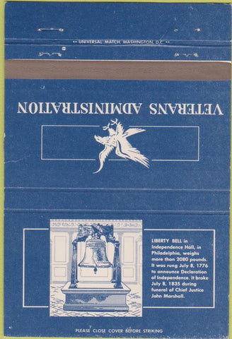 Matchbook Cover - Veterans Administration Liberty Bell crease 40 Strike