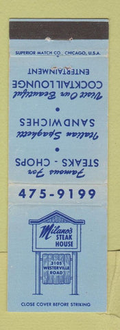 Matchbook Cover - Milano's Steak House Columbus OH WEAR