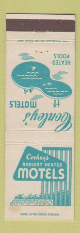 Matchbook Cover - Conley's Motels Irwin Butler Valley Beaver Valley PA