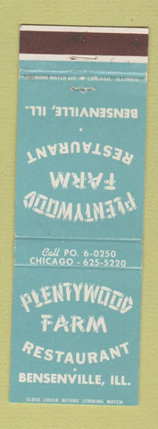 Matchbook Cover - Plentywood Farm Restaurant Bensenville IL
