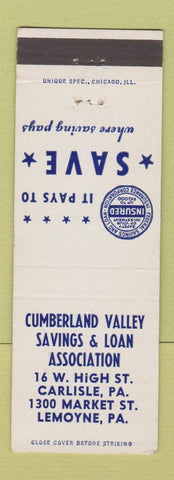 Matchbook Cover - Cumberland Valley Savings and Loan Carlisle Lemoyne PA