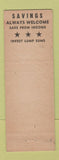 Matchbook Cover - Cumberland Valley Savings and Loan Carlisle Lemoyne PA