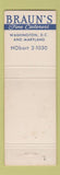 Matchbook Cover - Braun's Fine Catering Washington DC MD