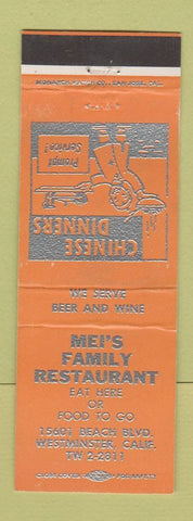 Matchbook Cover - Mei's Family Restaurant Chinese Westminster CA