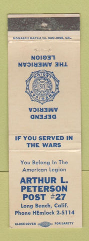 Matchbook Cover - American Legion Arthur Peterson Post Long Beach CA WEAR