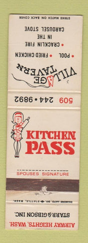 Matchbook Cover Village Tavern Kitchen Pass Fried Chicken Airway Heights WA WEAR