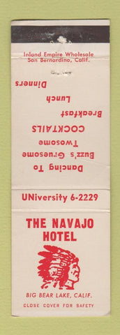Matchbook Cover - The Navajo Hotel Big Bear Lake CA WEAR