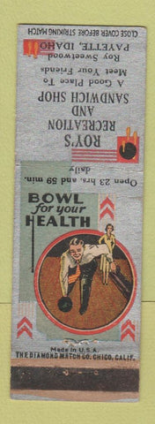 Matchbook Cover - Roy's Recreation bowling Payette ID WORN