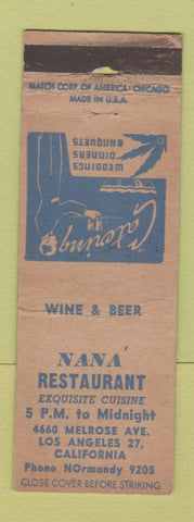 Matchbook Cover - Nana Restaurant Los Angeles CA WEAR