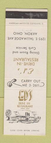 Matchbook Cover - Ed's Drive In Restaurant Akron OH
