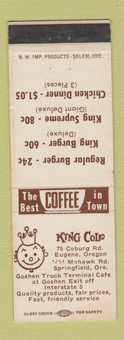 Matchbook Cover - King Cole Restaurant Hamburgers Eugene Springfield OR