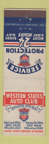 Matchbook Cover - Western States Auto Club St Louis Kansas City MO
