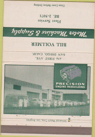 Matchbook Cover - Precision Engine Rebuiling San Diego CA 40 Strike